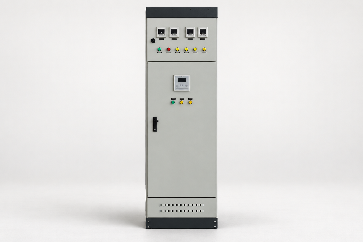 Control cabinet front with meters, indicators and operator panel